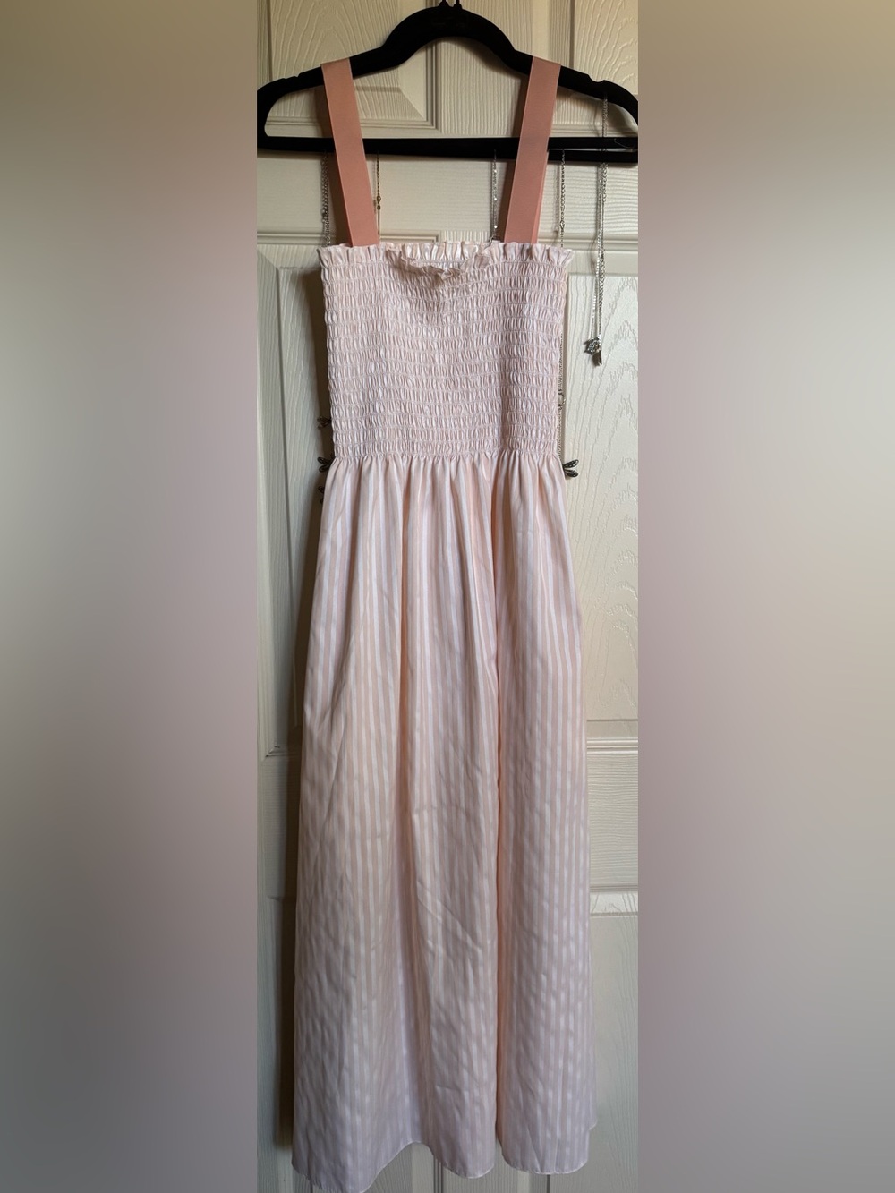 NWOT Peterson Peach-Striped Smocked Maxi Dress in Size XS
